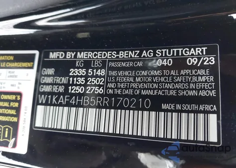 2024 Mercedes-Benz C 300 from USA, damaged, VIN W1KAF4HB5RR170210